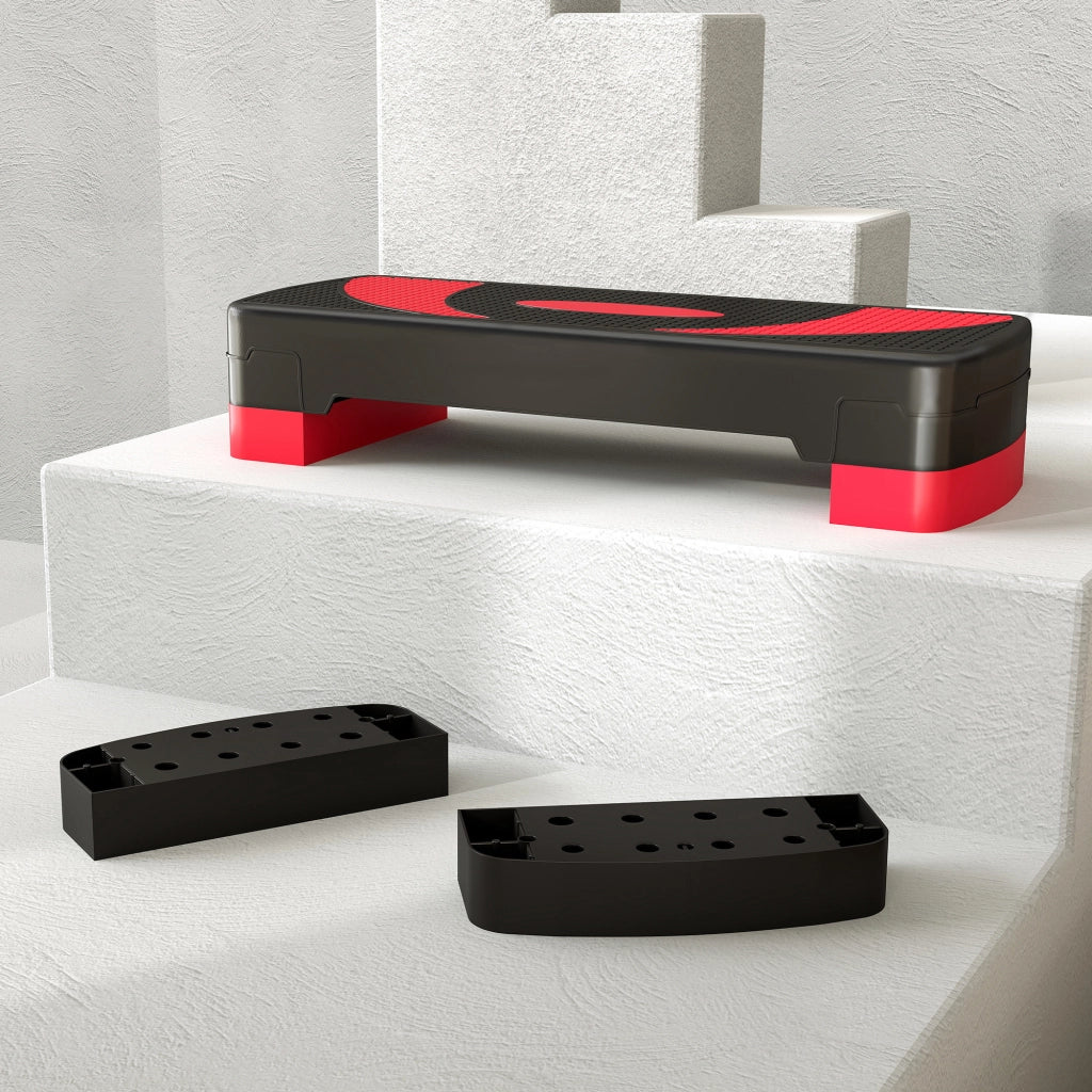 Step Fitness da Aerobica 80x31x10-15-20 cm Regolabile su 3 Altezze in Plastica Rosso e Nero