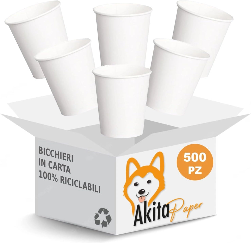 500 Bicchieri Carta 200ml Bianchi Monouso AkitaINK