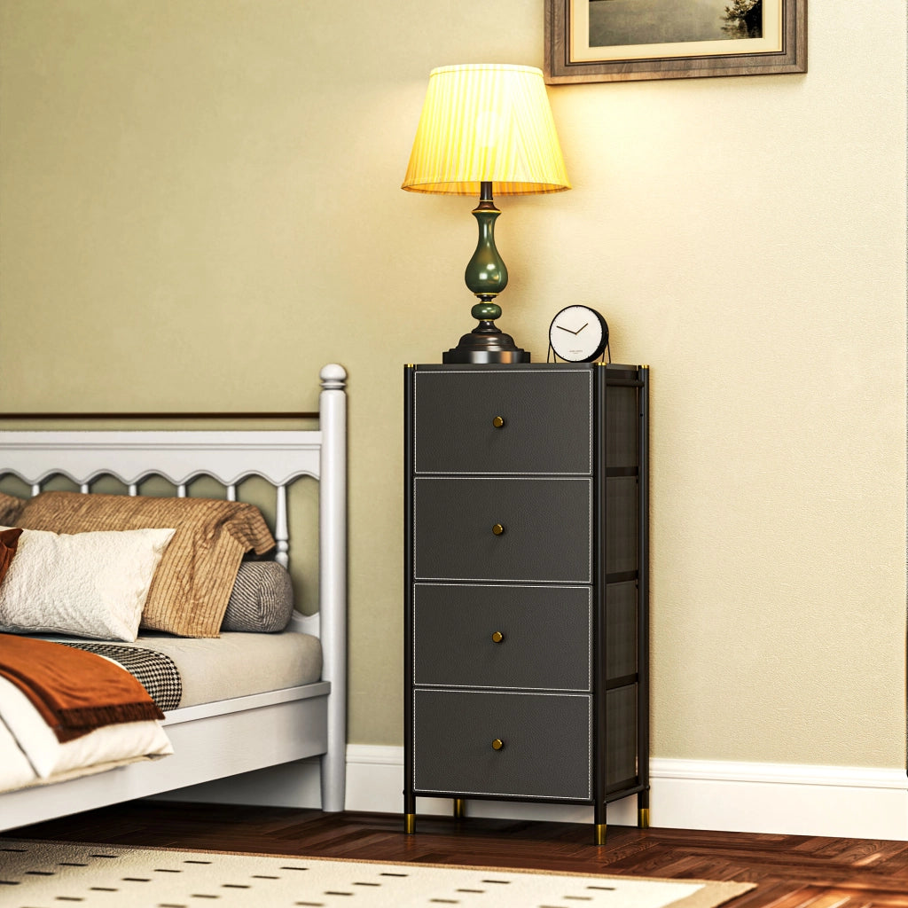 Cajonera Tessuto 4 Cassetti Fronte PU Struttura Acciaio ¨C zephmum ¨C Nero