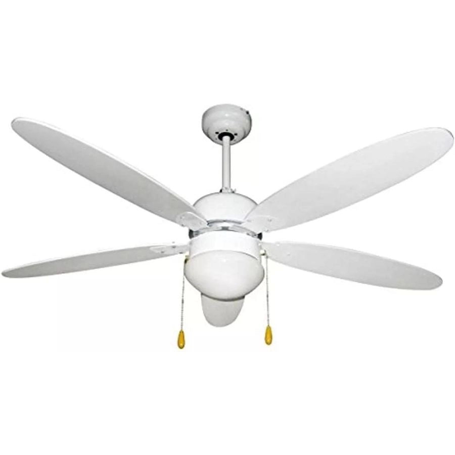 VENTILATORE DA SOFFITTO CON LUCE 5 PALE 130 CM BIANCO 3 VEL COMANDO A CATENELLE