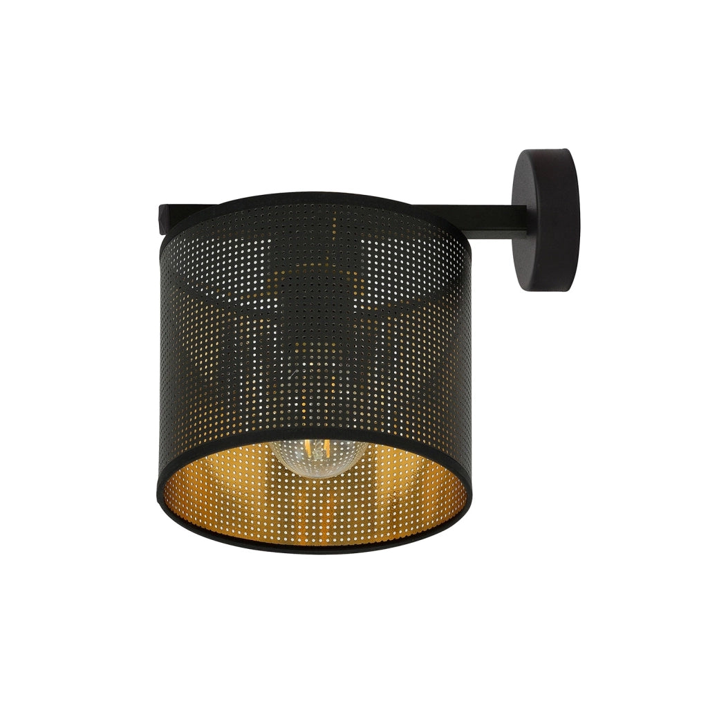 Applique Industrial 1 Luce Cigno In Acciaio Nero E Paralume A Cilindro Oro