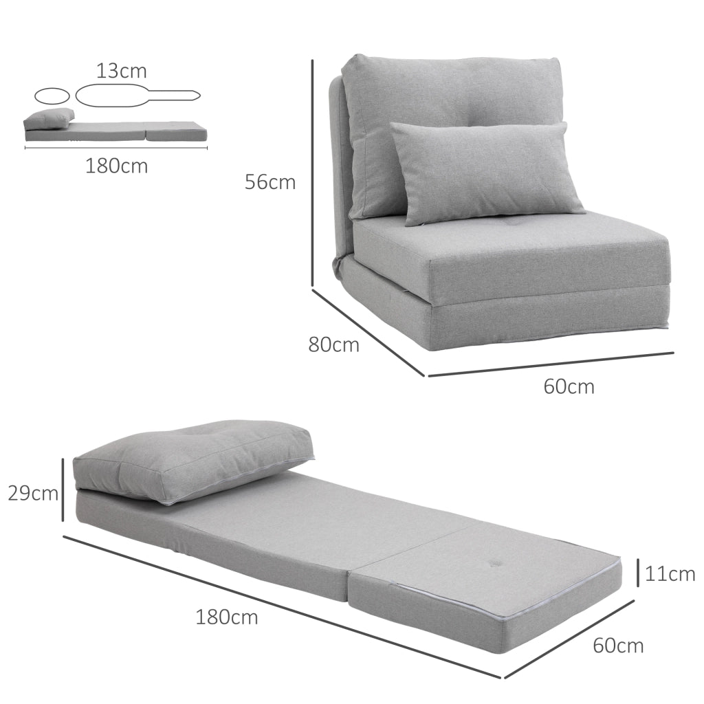 Poltrona letto imbottita con cuscino e schienale regolabile ¨C Zephmum ¨C Grigio chiaro