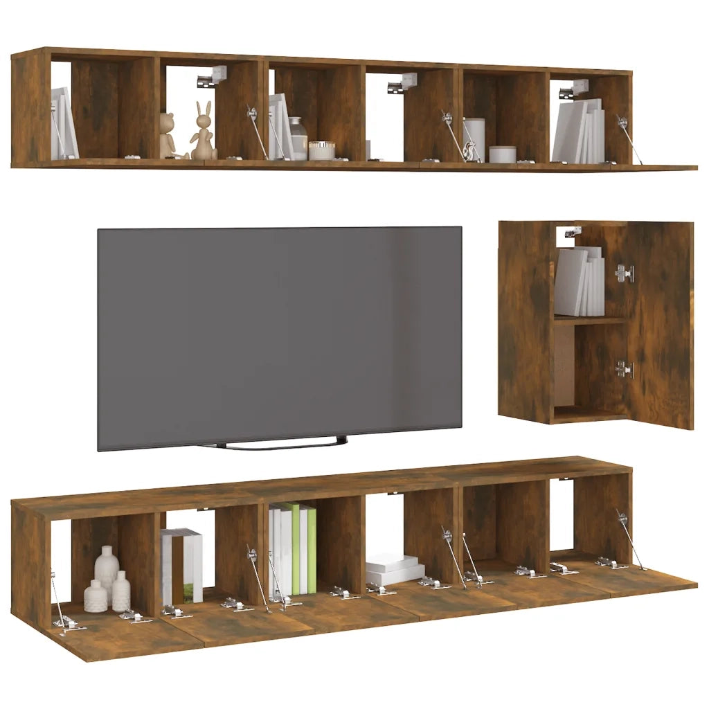 Set di Mobili Porta TV 7 pz-Set di 7 Credenza per TV Rovere Fumo in Legno Multistrato 694426