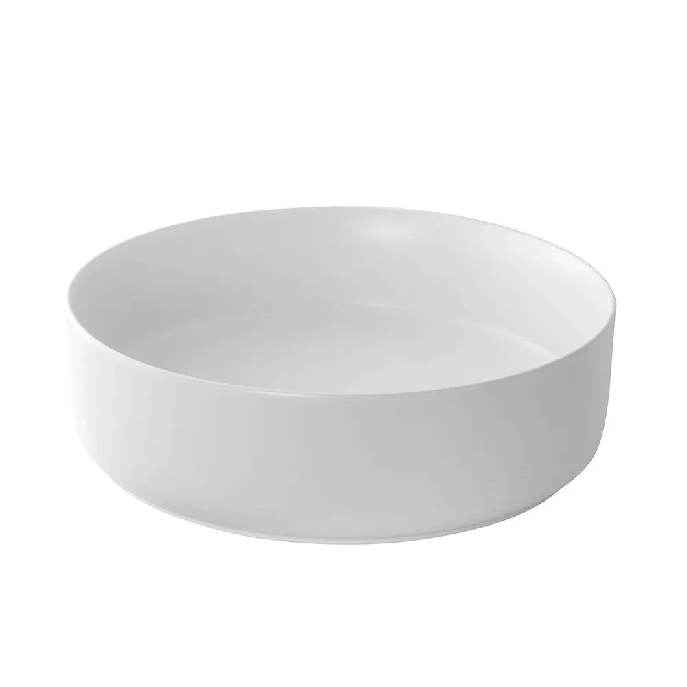 Lavandino da appoggio 40 cm design tondo in ceramica bianco lucido