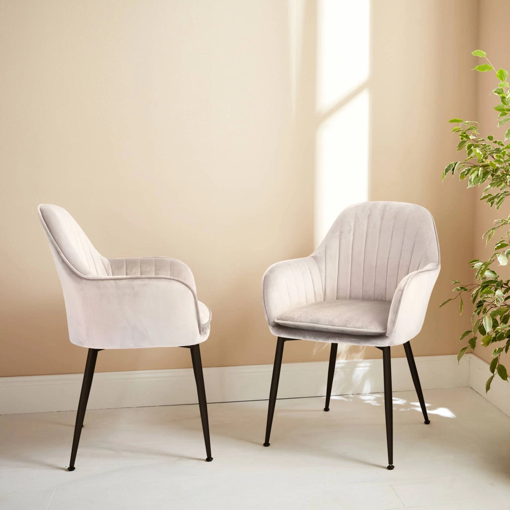 Set 2 poltrone in velluto con gambe in metallo, bianco sporco