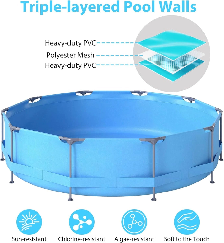 Piscina Fuori Terra, Piscina da Esterno Rotonda Ø360 X 76 CM, 6125L, Struttura in Metallo, PVC Resistente, con Pompa e Filtro, Blu