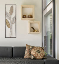 Pannello e Legno Foglie 30,5x1,90x91 cm in Ferro e MDF Oro e Argento