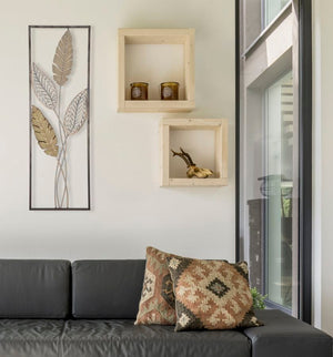 Pannello e Legno Foglie 30,5x1,90x91 cm in Ferro e MDF Oro e Argento