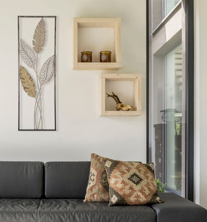 Pannello e Legno Foglie 30,5x1,90x91 cm in Ferro e MDF Oro e Argento