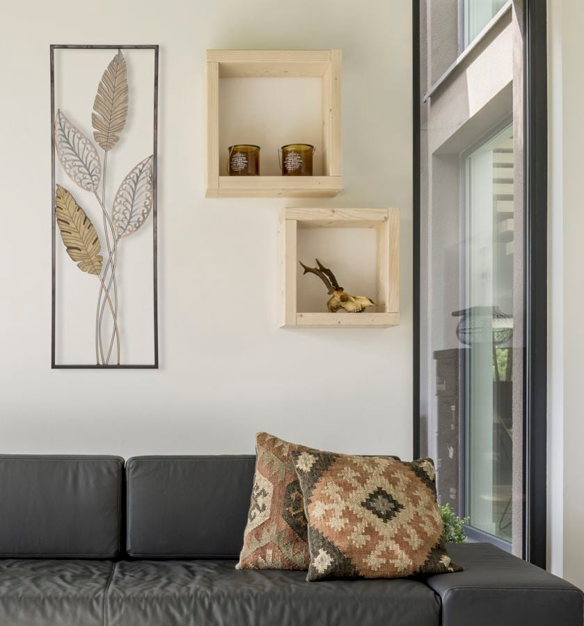 Pannello e Legno Foglie 30,5x1,90x91 cm in Ferro e MDF Oro e Argento