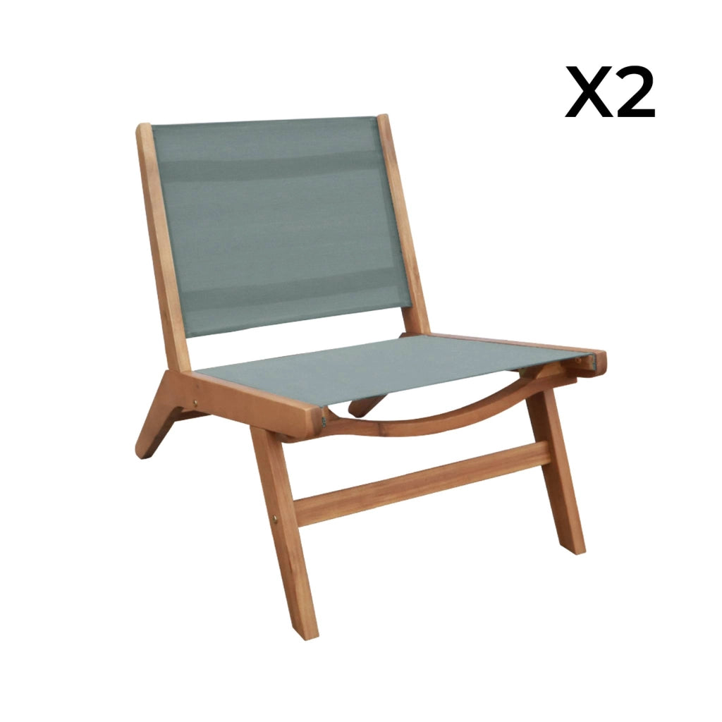 Set 2 sedie in legno di acacia e textilene , verde kaki