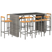 Set da bar da giardino da 9 pezzi mobili da esterno per patio polyrattan grigio/legno massello di acacia 02_0013492