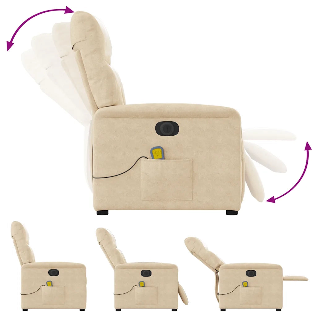 Poltrona Reclinabile Massaggiante Elettrica Crema Microfibra 3303084