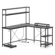 Scrivania per computer a L 145 x 145 x 147 cm con striscia LED e porte USB moderno spazio di lavoro in MDF nero 20_0010877