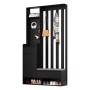 Mobile d'Ingresso con Panca Imbottita; Pannello Forato; 4 Ganci e 1 Cassetto; Stile Moderno; in MDF; 100??35??180 cm; Nero