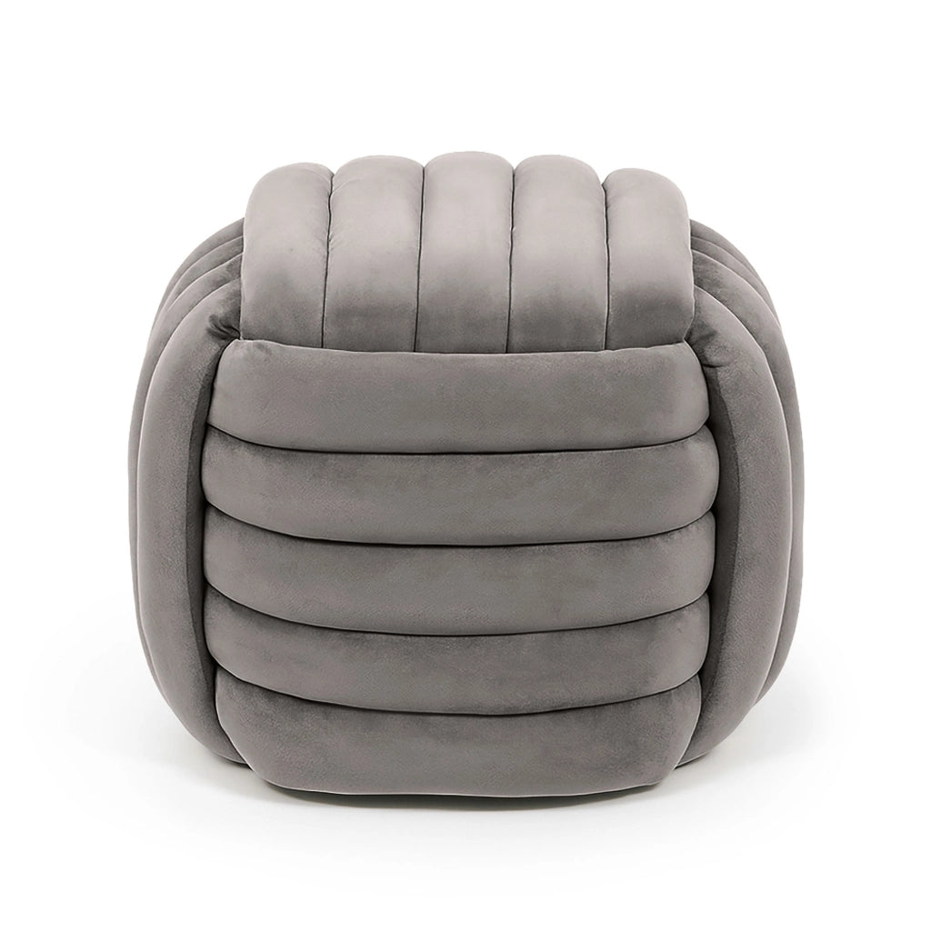 Pouf annodato in velluto 53 cm NILO Grigio Chiaro