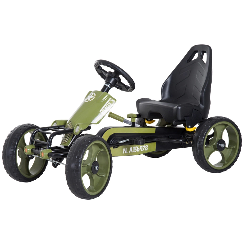 Go Kart a Pedali per Bambini da 3-6 Anni con Sedile Regolabile e Freno a Mano, Verde