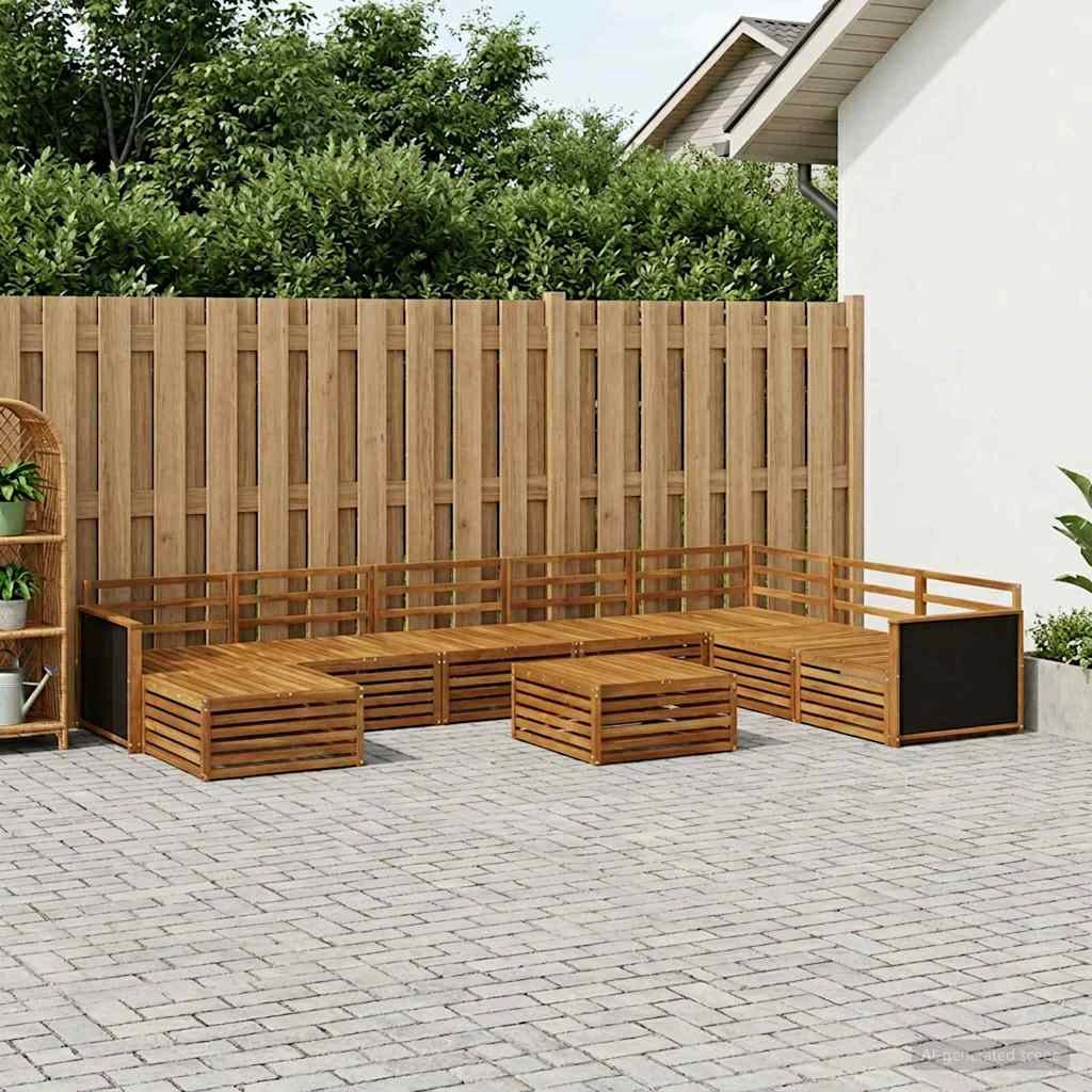 Set di divani da esterno 9 pz Naturale Legno di Acacia Massello 3383732