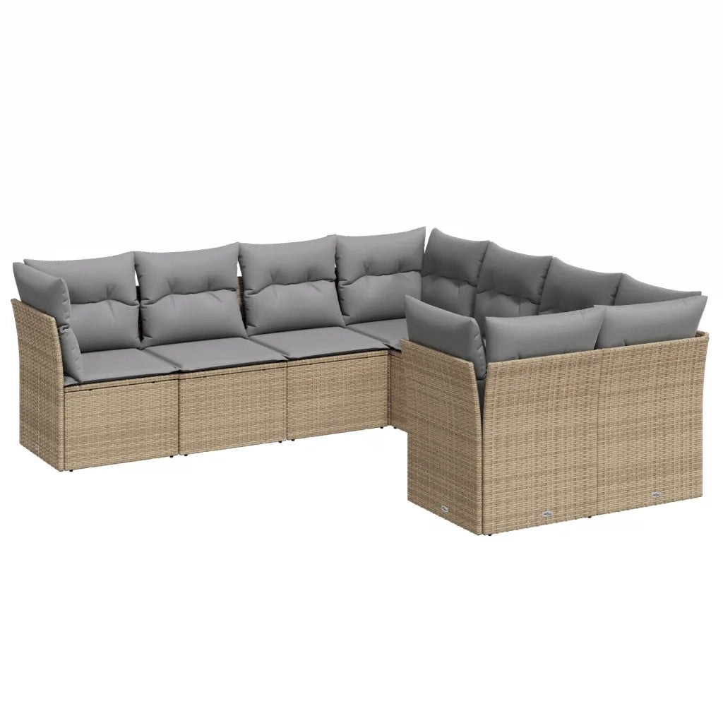 Set Divano da Giardino 8 pz con Cuscini Beige in Polyrattan 3218589