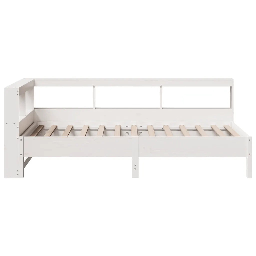 Letto Libreria senza Materasso-Struttura Letto con contenitore Bianco 90x190 cm Massello Pino 351206
