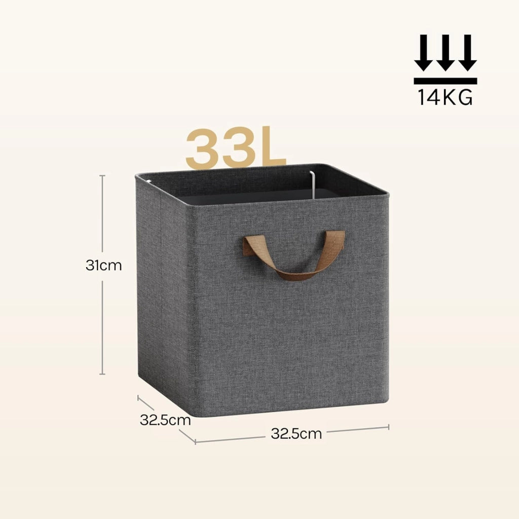 Set di 5 Cubi di Tessuto, Scatole Ripiegabili da Ripiano con Maniglia e Telaio in Metallo, Grigio, 32,5x32,5x31cm