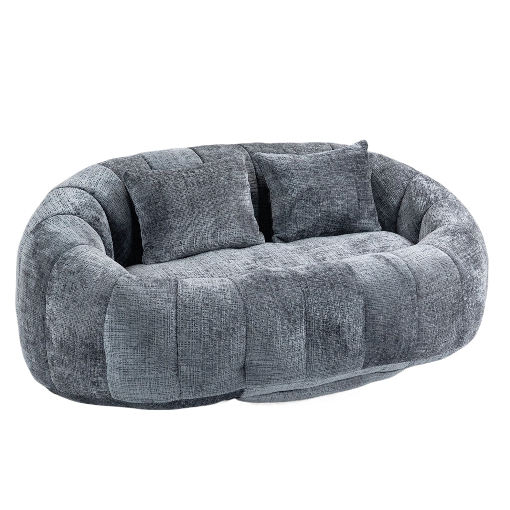 Divano da pavimento in chenille grigio 150x95x63 cm con imbottitura in schiuma ad alta densità