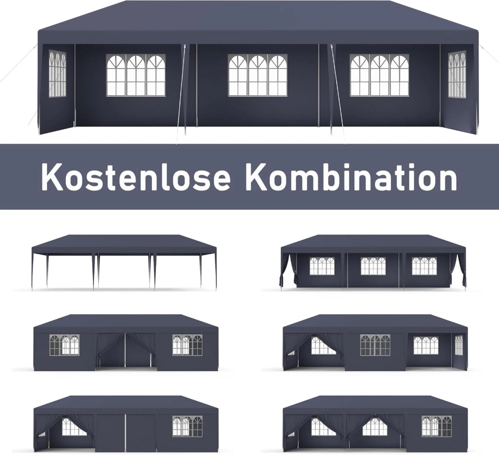Gazebo Esterno Resistente da Giardino 3 x 6 m con Pannelli Laterali e Finestre in Poliestere Gazebi Tendone per Feste Protezione UV Impermeabile Tenda per Esterni, Antracite