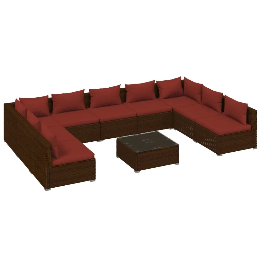 Set Divani da Giardino 10 pz con Cuscini in Polyrattan Marrone cod mxl 38962