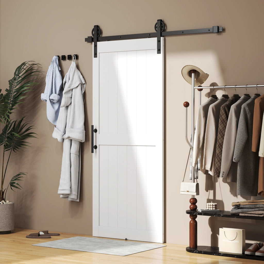 Porta Scorrevole Country ¨C zephmum ¨C Legno e Acciaio Bianco e Nero 183x0.6x4 cm