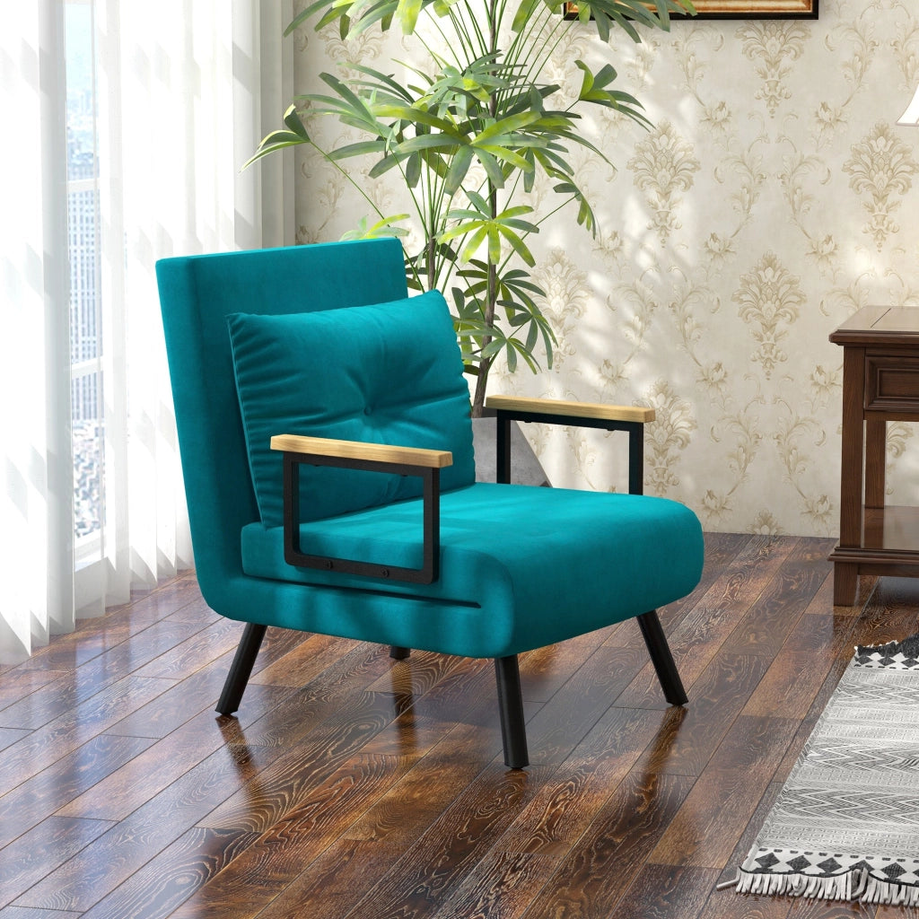 Poltrona Letto Singolo Reclinabile con Cuscino Sfoderabile in Tessuto Effetto Lino Blu Scuro