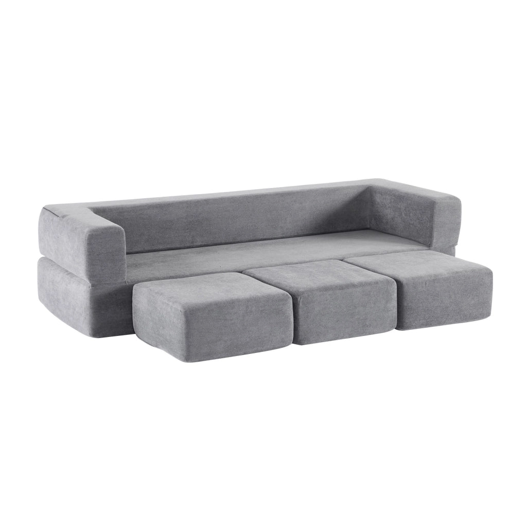 Divano letto modulare a pavimento in chenille grigio