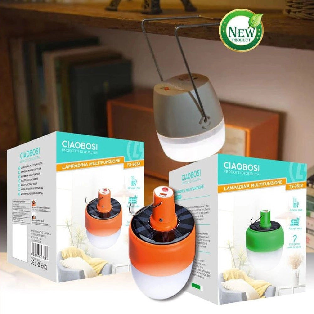 Trade Shop - Lampada Multifunzione Portatile Ricarica Solare Led Usb Lanterna Gancio Tx-9638 -