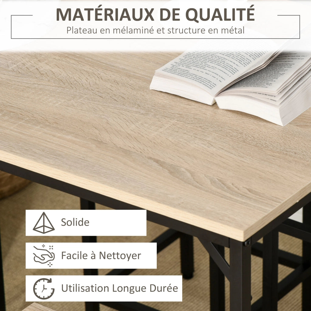 Tavolo da bar + 4 sgabelli ¨C zephmum ¨C Legno quercia chiaro, telaio metallo nero