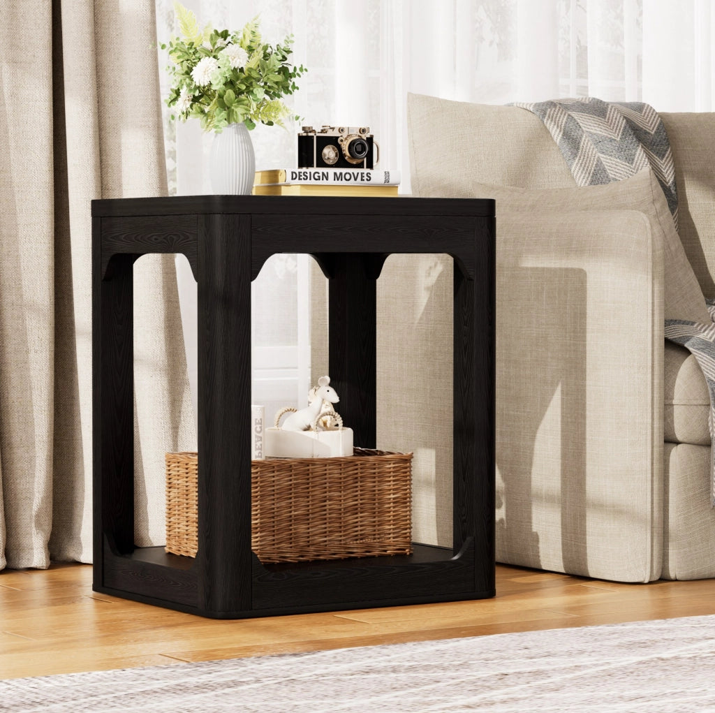 Set di 2 tavolini da appoggio 50x40x60 cm in MDF nero， doppio livello