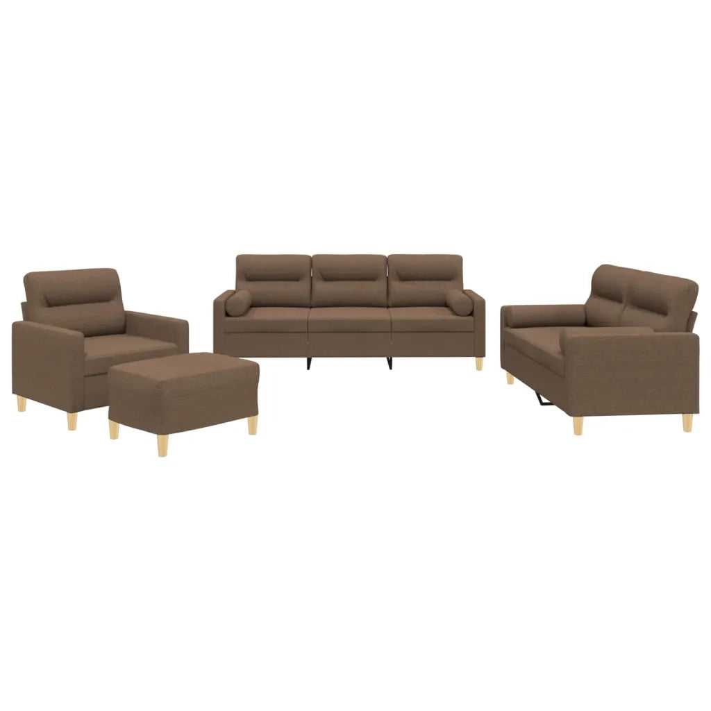 Set di Divani 4 pz con Cuscini Marrone in Tessuto