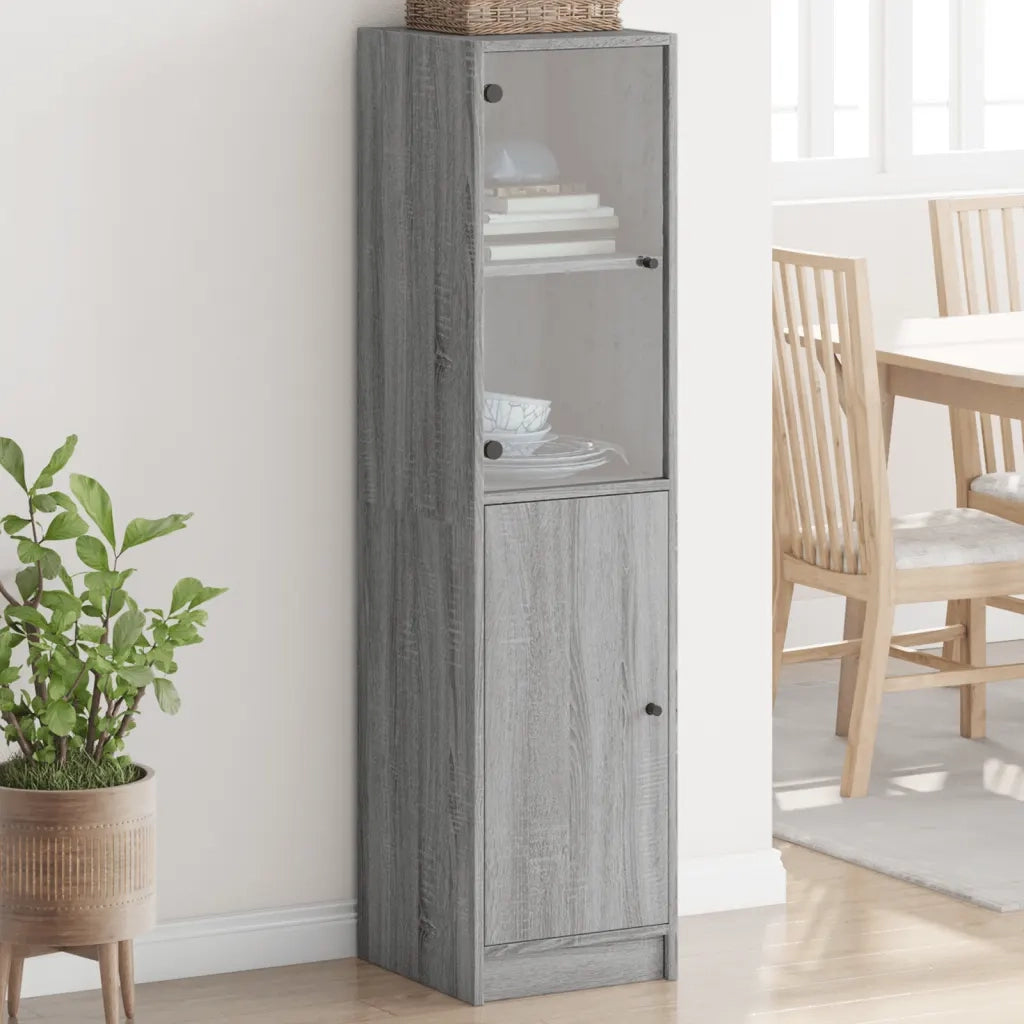Credenza con Anta-Buffet-Armadio da cucina in Vetro Grigio Sonoma 35x37x142 cm
