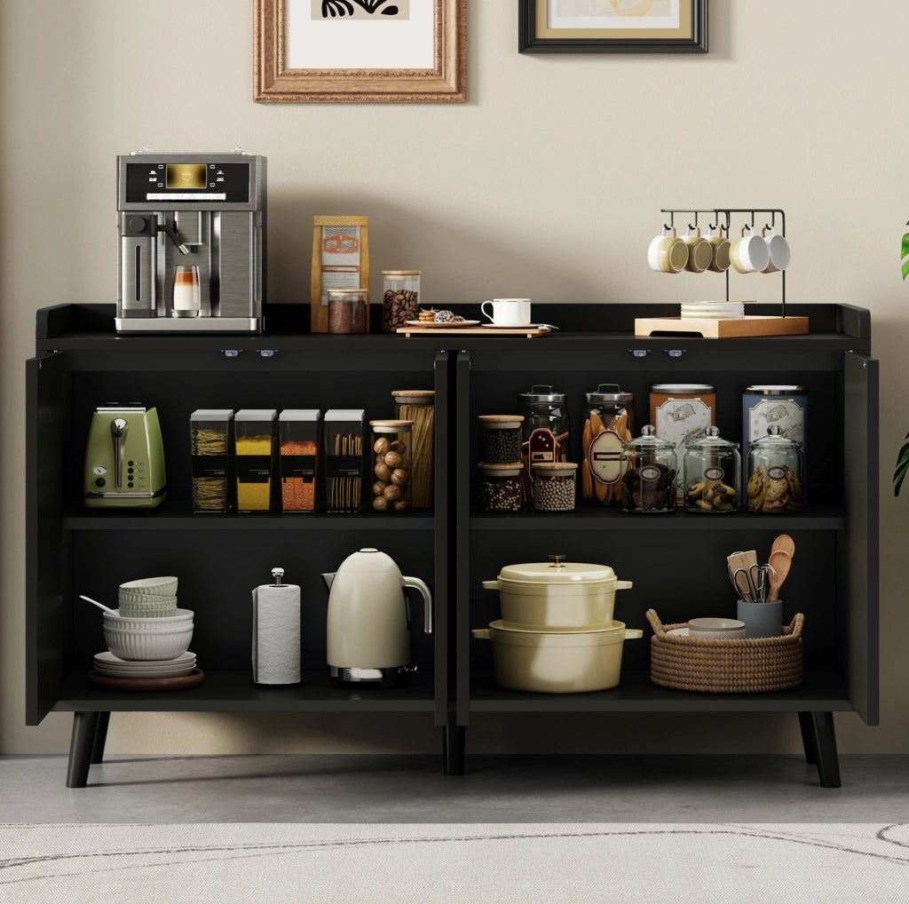 Credenza da cucina nera con 4 ante e ripiani regolabili