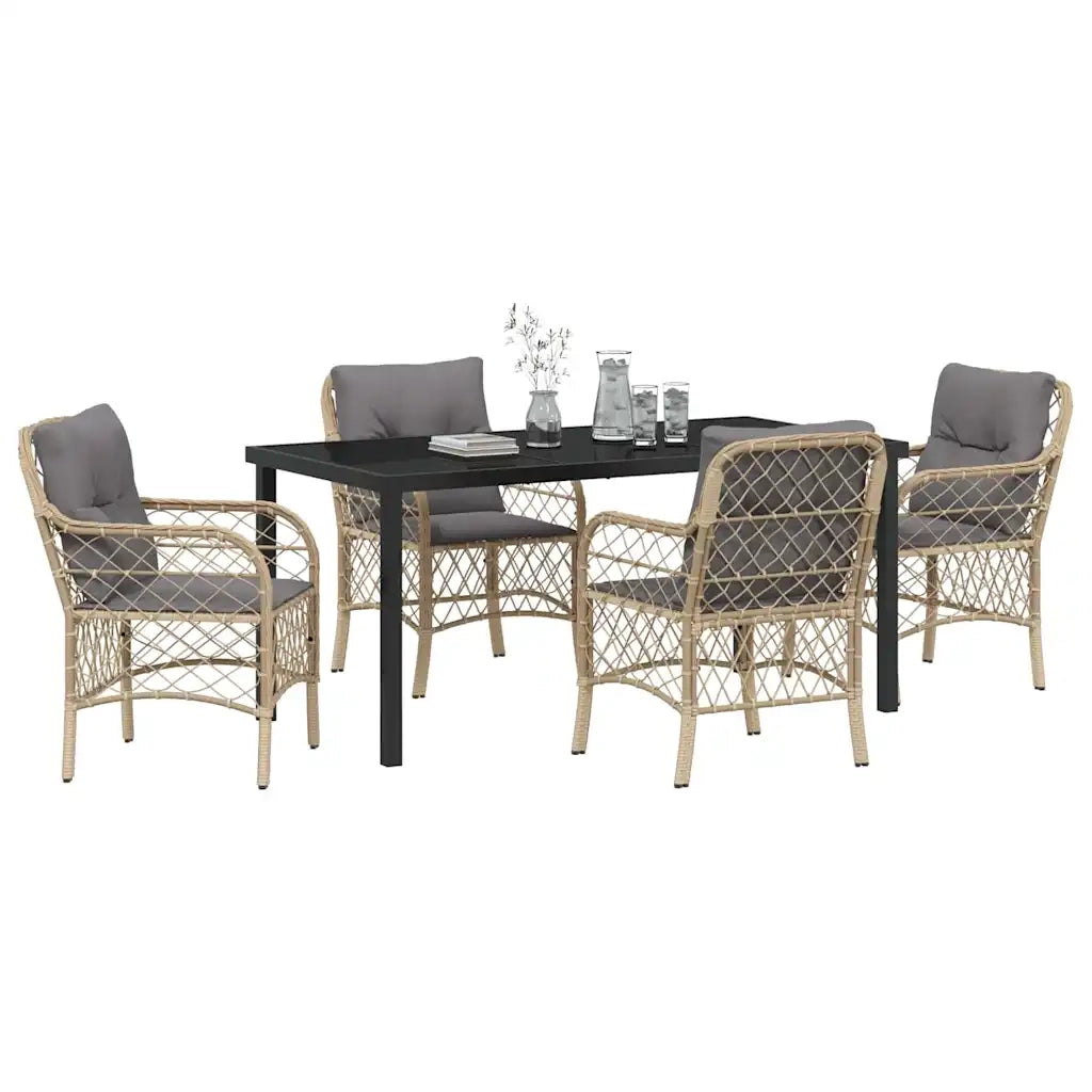 Set da Pranzo per Giardino con cuscino 5 pcs Beige polyrattan 3380235