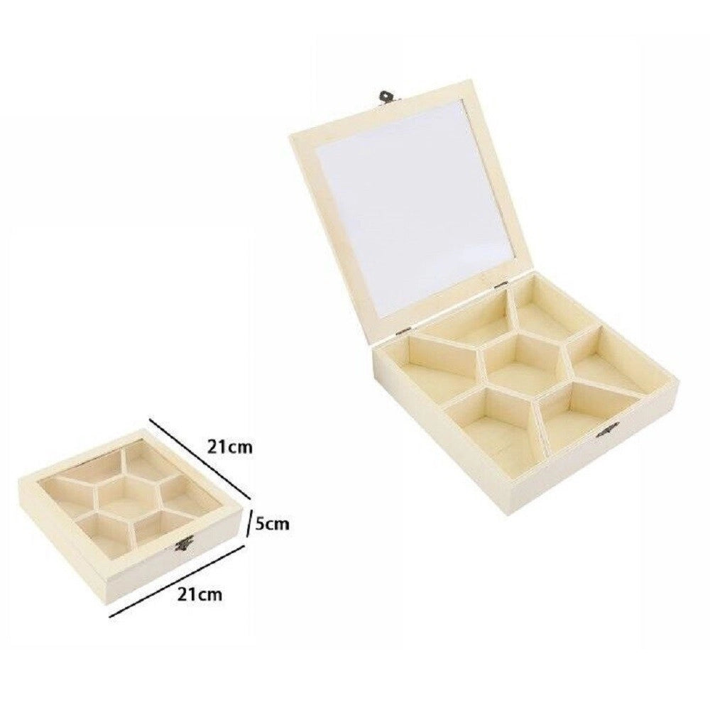 Trade Shop - Scatola Portagioie In Legno Con Bacheca 7 Posti Scomparti Vetrina 74028a Ly-1417 -