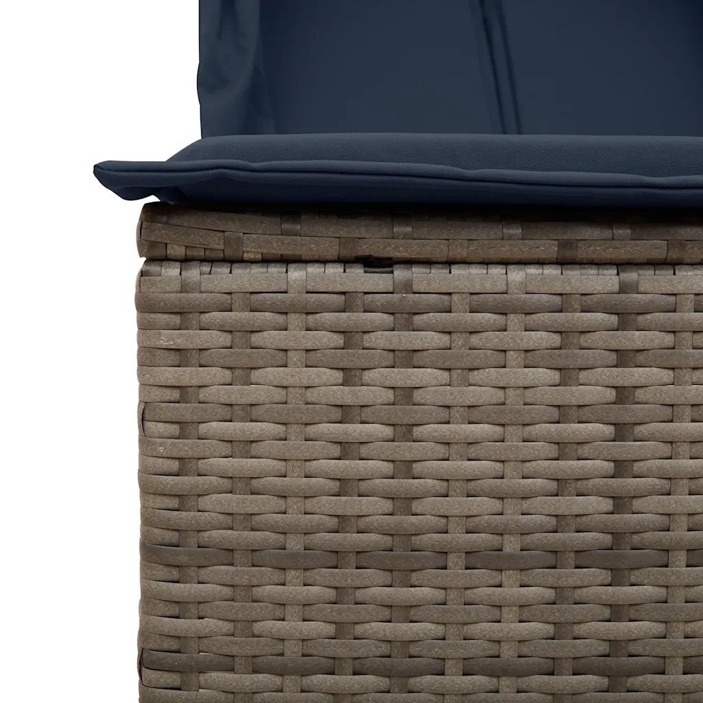 Lettino Prendisole Doppio Tetto e Tende Grigio in Polyrattan 368106