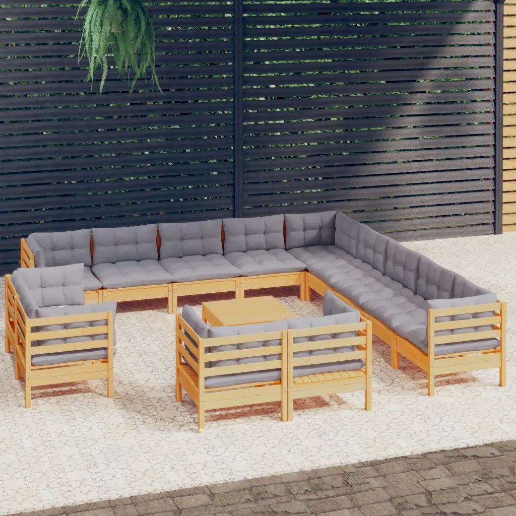 Set Divani da Giardino 14 pz con Cuscini Grigi Massello di Pino 3096964