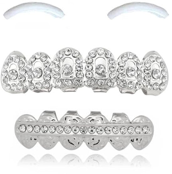 Set di Denti Hiphop - Denti in Oro 18K - Grills Medico - Gioielli del Corpo - Regalo per Cosplay/Halloween - Design a Goccia d'Acqua - Grilla dei Denti