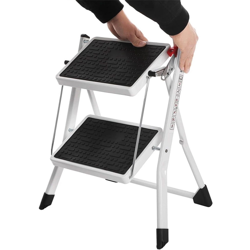 Scala pieghevole con 2 gradini antiscivolo acciaio verniciato a polvere portata 150 kg verificata e certificata 12_0002714