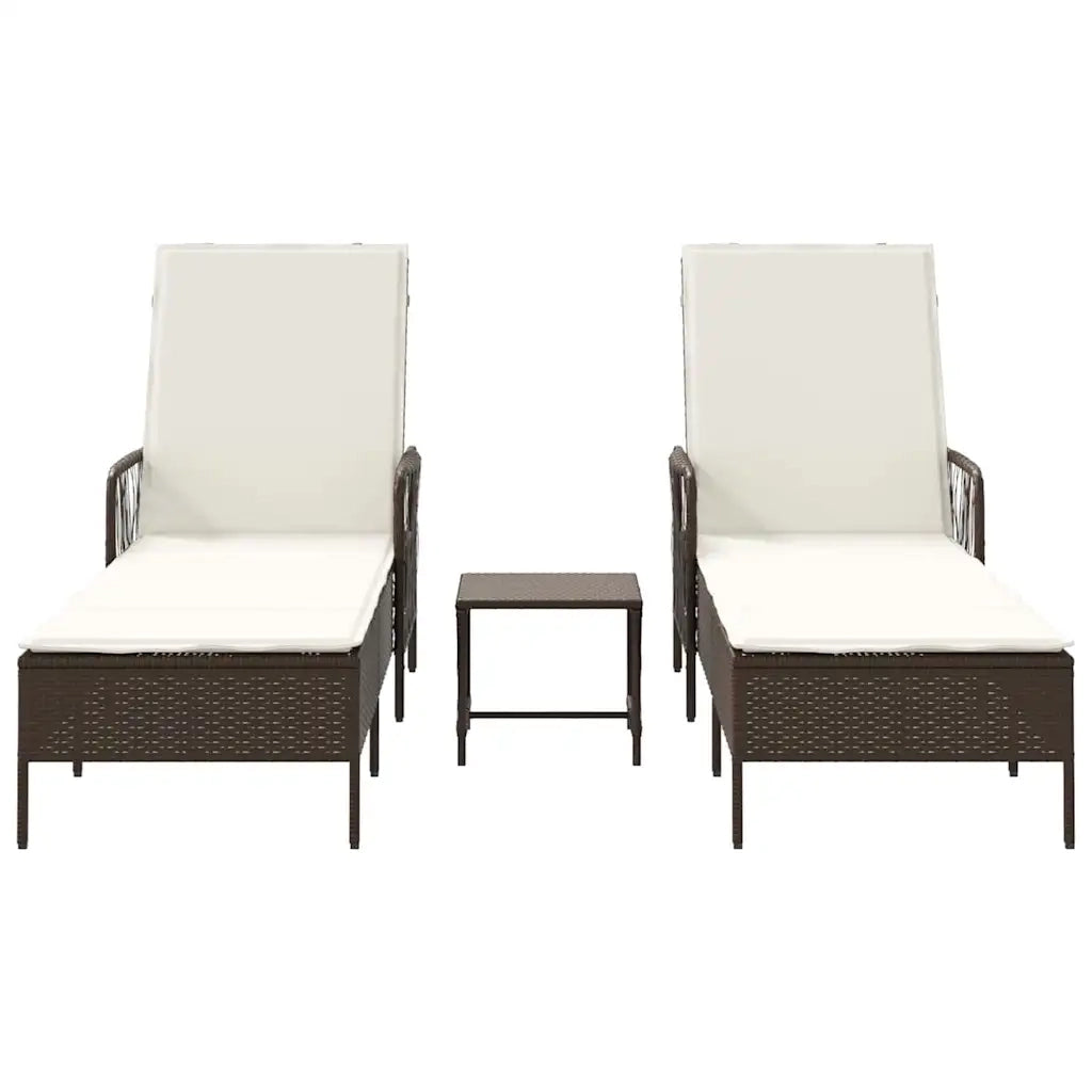 Lettino da sole 3 pcs Marrone e Bianco Crema 200 x 55 x 92 cm 365433