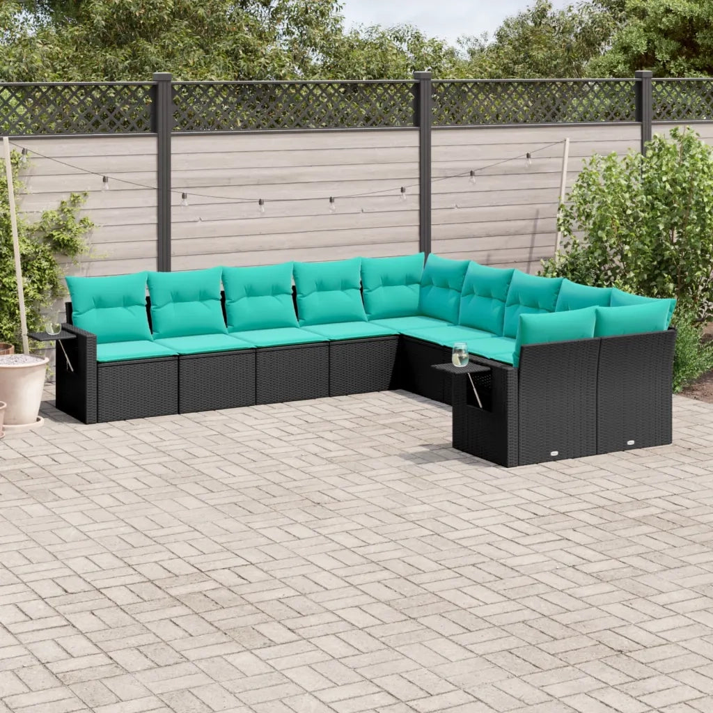 Set Divani da Giardino 10 pz con Cuscini Nero in Polyrattan 3220706