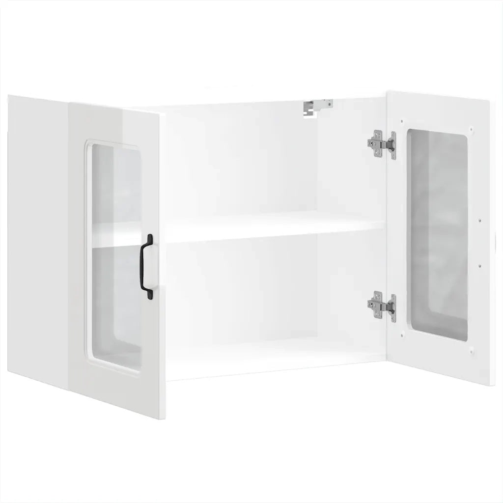 vidaXL Pensile da Cucina con Porta in Vetro Kalmar Bianco Lucido
