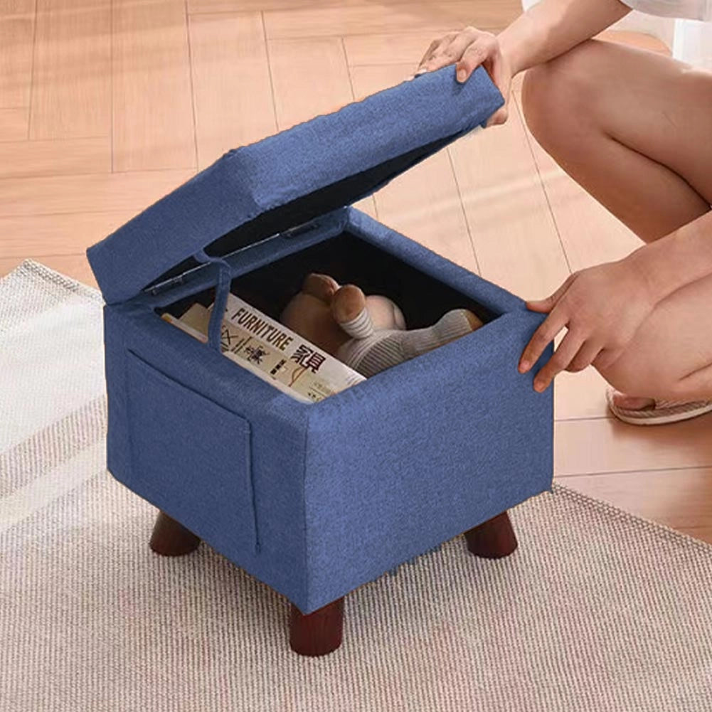 Pouf Contenitore Sgabello Multiuso in Tessuto Blu