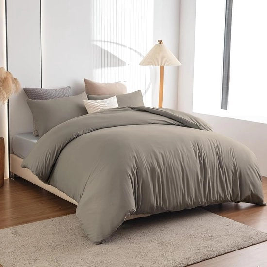 Duvetino Microfibra – Senza Stiratura & Con Cerniera a Righello – 135x200 cm + 80x80 cm Copripiuma – Taupe
