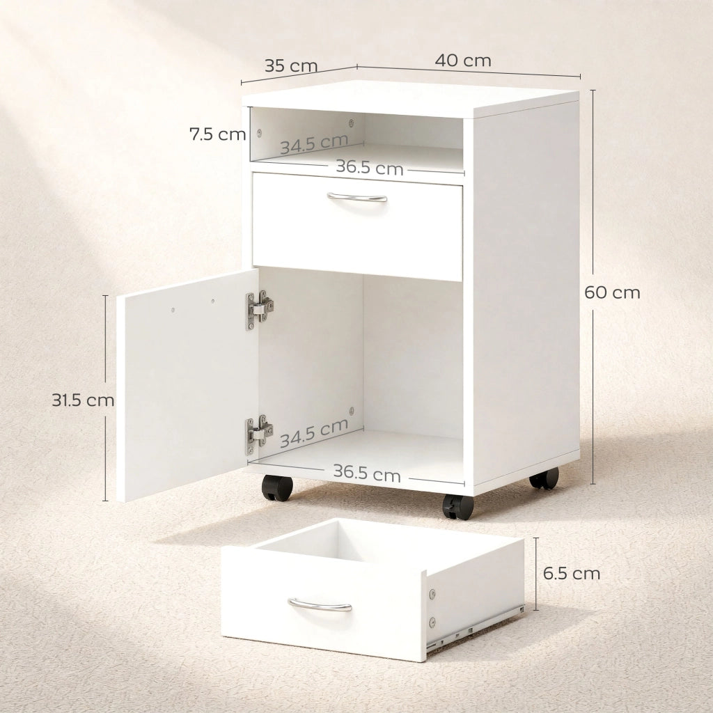Cassettiera da Ufficio con Ruote ¨C Zephmum ¨C Bianco 40x35x60 cm