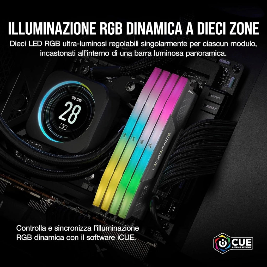 VENGEANCE RGB DDR5 RAM 16GB (2 x 8GB) Fino a 5200MHz CL40-40-40-77 1,25 V AMD EXPO Intel XMP Memoria Per Computer Desktop – Grigio (CMH16GX5M2B5200Z40)